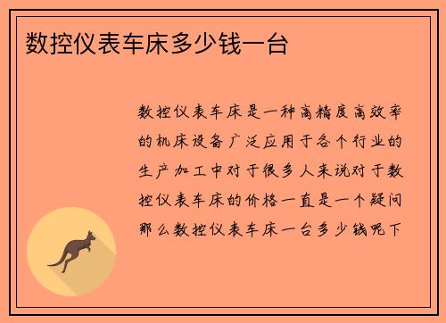 数控仪表车床多少钱一台
