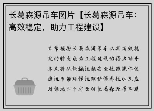 长葛森源吊车图片【长葛森源吊车：高效稳定，助力工程建设】