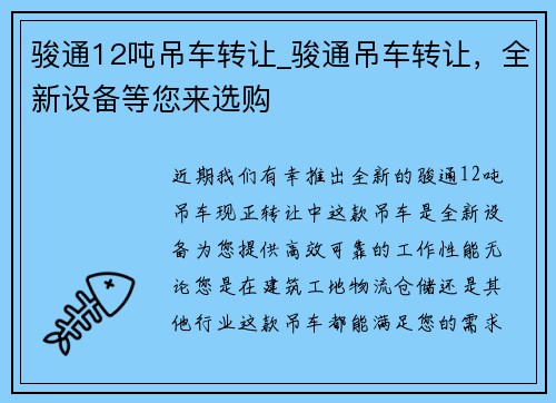 骏通12吨吊车转让_骏通吊车转让，全新设备等您来选购